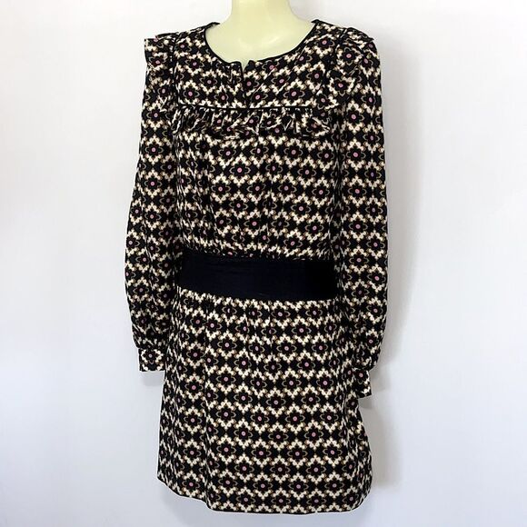 Milly  Of New York Black and Cream Silk Patterned Mini Dress Sz 6 - Picture 4 of 7